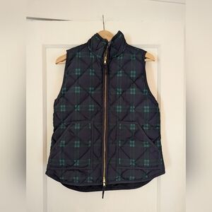 J.Crew Factory Navy Blue and Green Plaid Puffer Vest- Size Small